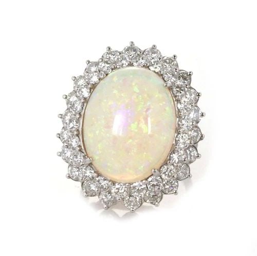 PLATINUM FIRE OPAL DIAMOND OVAL COCKTAIL RING (1 of 2)