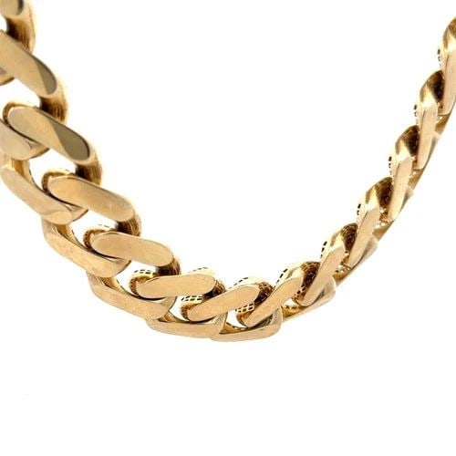 GOLD LARGE CUBAN LINK NECKLACE 10K YELLOW ROYAL MONACO PUFFED STYLE CHAIN: GOLD LARGE CUBAN LINK NECKLACE 10K YELLOW ROYAL MONACO PUFFED STYLE CHAIN This eye-catching large Royal Monaco Cuban hallow chain is crafted from 10k yellow gold, it features a puffed style design wit