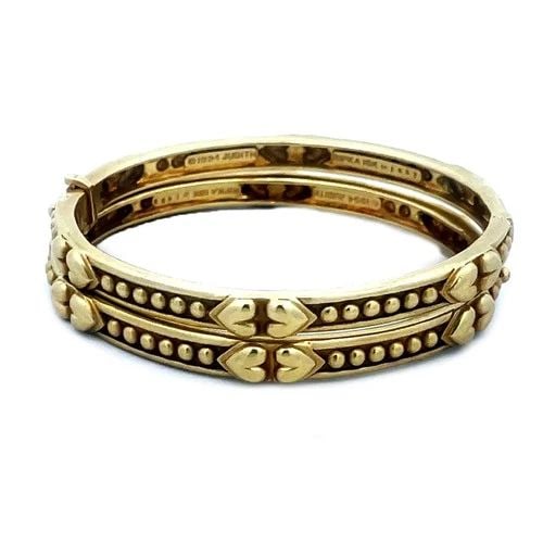 JUDITH RIPKA SET OF 2 GOLD BANGLES 18K YELLOW HEARTS OVAL HINGED STYLE (1 of 2)