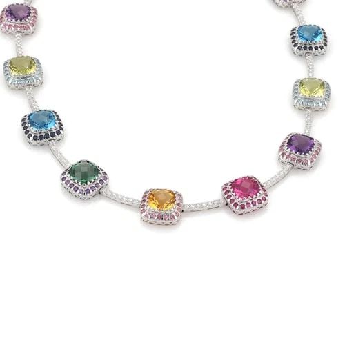 ESTATE 2 CARATS DIAMOND MULTICOLOR GEMS 18K WHITE GOLD NECKLACE LIQUIDATION! (1 of 2)