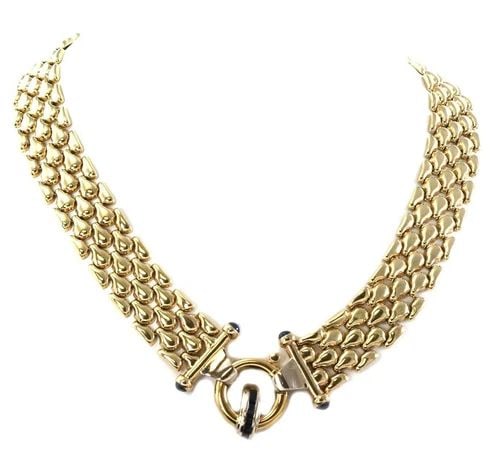 ITALIAN SAPPHIRE 14K NECKLACE YELLOW GOLD WIDE FANCY LINK COLLAR (1 of 2)