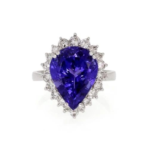 TANZANITE DIAMOND RING 14K WHITE GOLD PEAR SHAPE STUNNING 8.72CT (1 of 2)