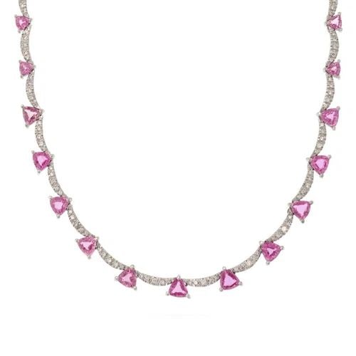 14.55CT DIAMOND PINK SAPPHIRE 18K WHITE GOLD NECKLACE ESTATE (1 of 2)