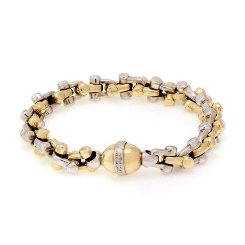 BRACCIO 14K TWO TONE HEFTY STIRRUP LINK BRACELET 76.6GR! LIQUIDATION (1 of 2)