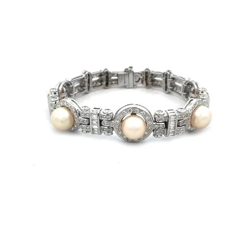DIAMOND 4.5CT GOLD BRACELET PEARLS 18K WHITE FANCY LINK STYLE (1 of 2)