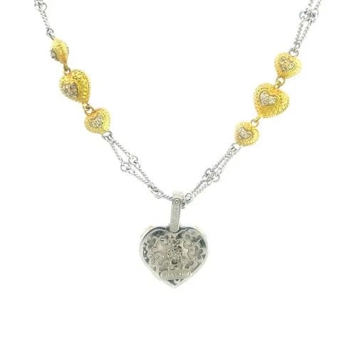 STAMBOLIAN DIAMOND GOLD HEART NECKLACE 18K TWO TONE FROSTED HEART PENDANT: STAMBOLIAN DIAMOND GOLD HEART NECKLACE 18K TWO TONE FROSTED HEART PENDANT This Stambolian diamond and gold necklace is a stunning piece of fine jewelry featuring double twisted wire links chain in 18k