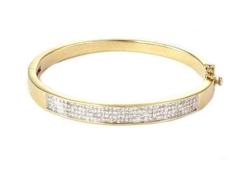 14K DIAMOND PRINCESS CUT YELLOW GOLD BANGLE BRACELET (1 of 2)