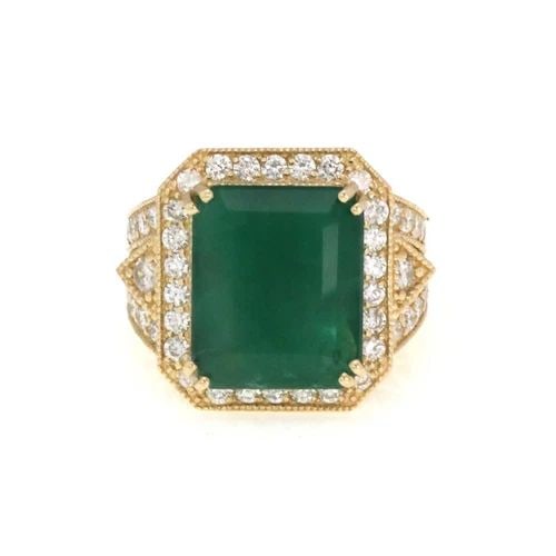 DIAMOND EMERALD RING 14K YELLOW GOLD COCKTAIL STYLE (1 of 2)
