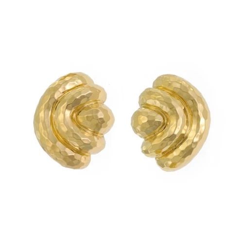 HENRY DUNAY 18K YELLOW GOLD HAMMERED SEA SHELL HUGGIE EARRINGS LIQUIDATION (1 of 2)
