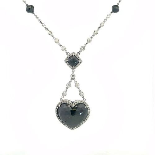 HEMATITE 18K GOLD HEART PENDANT DIAMOND HALO BEAD NECKLACE UNIQUE UNUSUAL (1 of 2)
