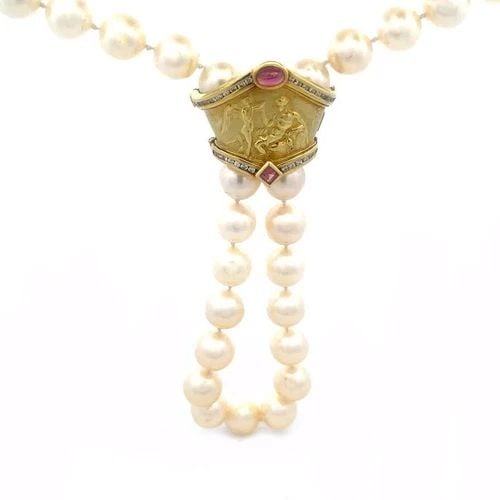 SEIDENGANG DIAMOND PEARLS NECKLACE TOURMALINE 18K YELLOW GOLD SLIDE ENHANCER (1 of 2)