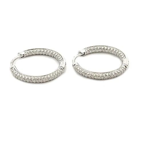 TIFFANY & CO INSIDE OUT DIAMONDS 18K WHITE GOLD SMALL HOOP EARRINGS: TIFFANY & CO INSIDE OUT DIAMONDS 18K WHITE GOLD SMALL HOOP EARRINGS These elegant earrings are from Tiffany & Co, they are well crafted from 18k white gold in a fine polished finish. The front half an
