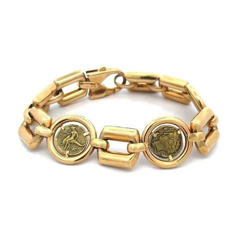UNOARRE JEWELER COIN BRACELET IN 18K YELLOW GOLD OPEN LINK STYLE (1 of 2)