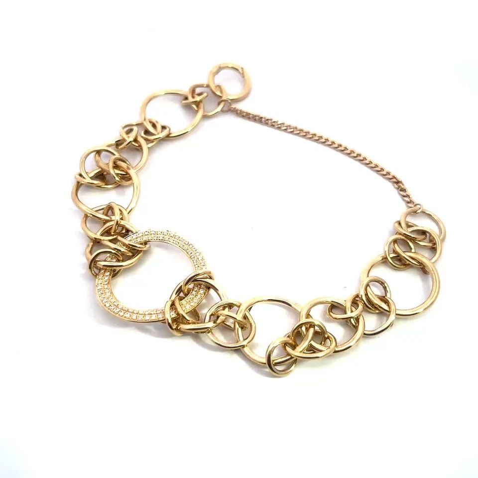 DIMODOLO DIAMOND GOLD BRACELET 18K YELLOW ASSORTED RING LINKS - 2