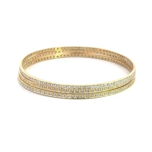 DIAMOND GOLD BANGLES SET OF 3 18K YELLOW 8"BRACELETS (1 of 2)