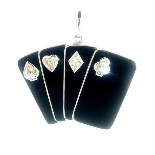 7193 DIAMOND GOLD FOUR ACES CARD PENDANT 3CT ENAMEL 10-14K WHITE GAME CARDS (1 of 2)