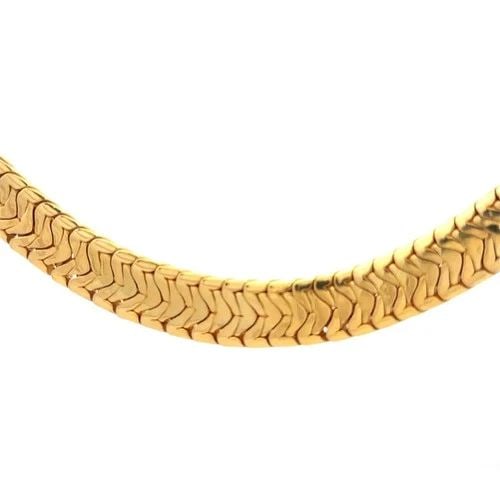 GOLD HERRINGBONE COLLAR NECKLACE 18K YELLOW GRADUATED LINKS STYLE 59 GRAMS: GOLD HERRINGBONE COLLAR NECKLACE 18K YELLOW GRADUATED LINKS STYLE 59 GRAMS This charming Herringbone collar necklace is a stunning piece of fine jewelry crafted from 18k yellow gold. Featuring a styli