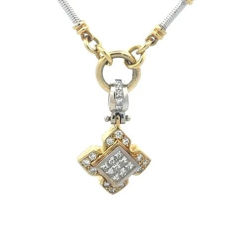 7075 DIAMOND GOLD PLATINUM NECKLACE 18K 14K YELLOW PRINCESS CUT FLORAL PENDANT (1 of 2)