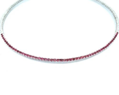 VALENTE ITALY NECKLACE 18K WHITE GOLD PINK GEMTONES FLEX WIRE CHOKER: VALENTE ITALY NECKLACE 18K WHITE GOLD PINK GEMTONES FLEX WIRE CHOKER This is a chic fashionable 18k white necklace by Valente, 5.5 inches across the front of the necklace has prong set beautiful pink 