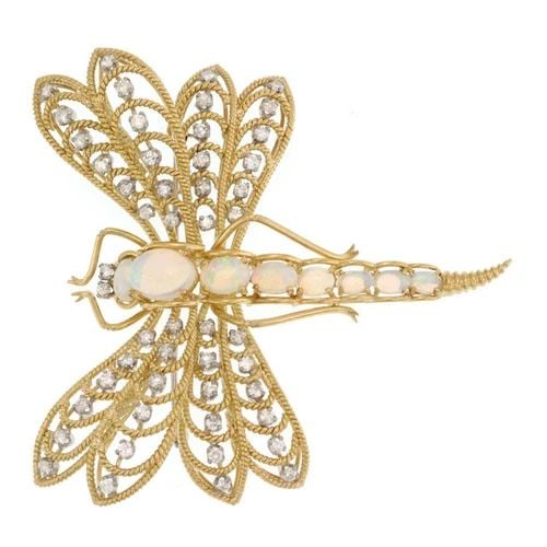 JACK GUTSCHNEIDER 0.00CTDIAMOND OPAL 18K GOLD LARGE DRAGONFLY PIN LIQUIDATION (1 of 2)