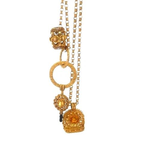 EDWARDIAN GOLD FOB WATCH CHAIN 17-18K FILIGREE GEMSTONE MOTIFS (1 of 2)