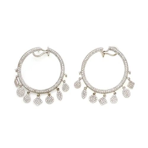 MODERN STYLE 3.5CT DIAMOND 14K GOLD DANGLE CHARMS HOOP EARRINGS LIQUIDATION (1 of 2)
