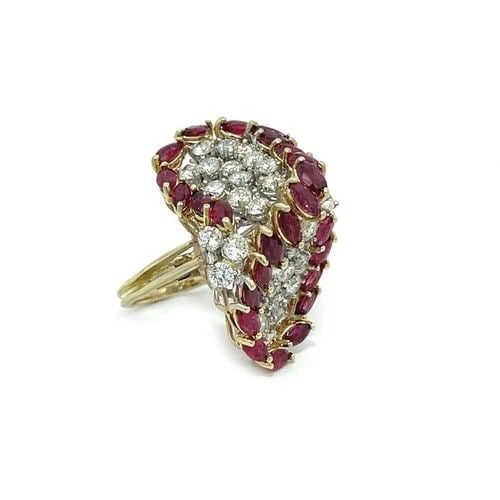 4923 ESTATE 5.50CT DIAMOND & RUBY CLUSTER 14K GOLD COCKTAIL RING (1 of 2)