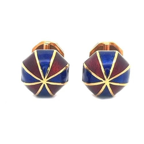 DAVID WEBB ENAMEL UMBRELLA CUFFLINKS 18K ROSE GOLD W/BOX (1 of 2)