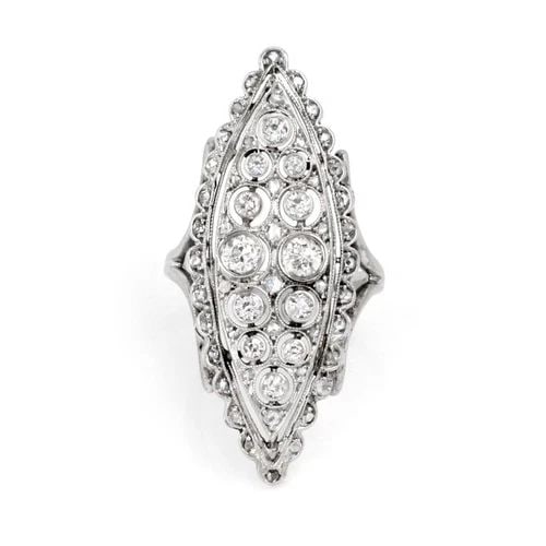 ART DECO 1.50CT DIAMOND PLATINUM 14K WHITE GOLD LONG FINGER RING LIQUIDATION (1 of 2)