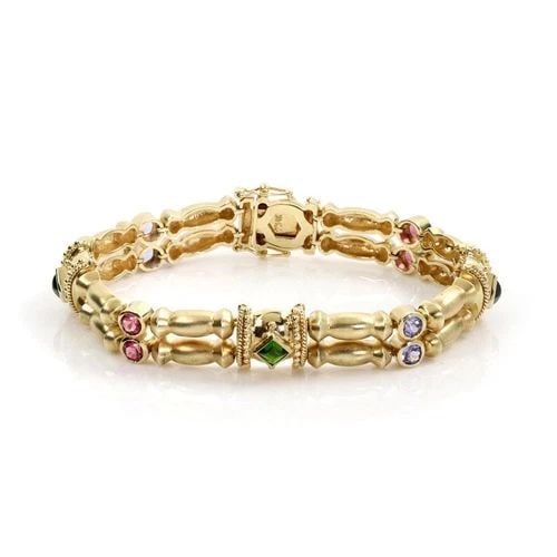 VINTAGE TANZANITE PINK GREEN TOURMALINE 14K YGOLD FANCY BRACELET LIQUIDATION (1 of 2)