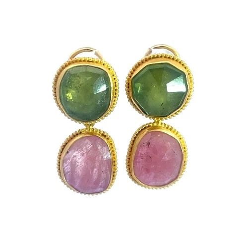 CAROLYN TYLER GOLD GEMSTONE EARRINGS 20K YELLOW DANGLE STYLE 2 TIER (1 of 2)