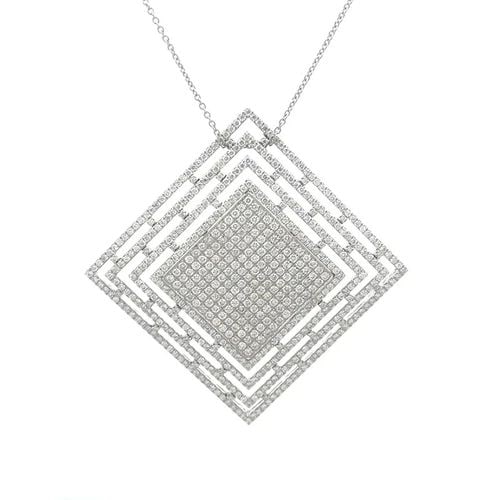 DIAMOND GOLD SQUARE PENDANT 18K WHITE 6 CARAT PAVE SET OPEN STYLE W/14K CHAIN (1 of 2)