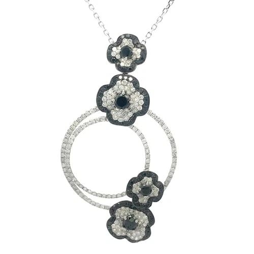 DIAMOND GOLD LARGE PENDANT NECKLACE 3.5CT BLACK & WHITE FLORAL STYLE 18K: DIAMOND GOLD LARGE PENDANT NECKLACE 3.5CT BLACK & WHITE FLORAL STYLE 18K Elevate your jewelry collection with this large diamond and 18k white gold pendant, it comes with a 14k white gold chain, showc