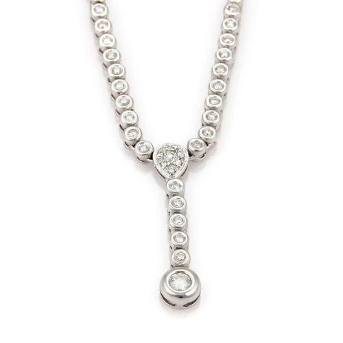 DIAMOND DROP NECKLACE 14K WHITE GOLD LARIAT STYLE ESTATE 1.00CT (1 of 2)
