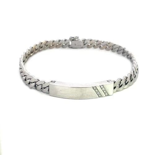 DAMIANI DIAMOND GOLD BRACELET 18K WHITE CURVED BAR CURB LINK CHAIN BAND (1 of 2)