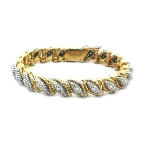 DIAMOND GOLD BRACELET 1.45CT 18K TWO TONE DOUBLE LEAF LINK STYLE 49.5GR (1 of 2)