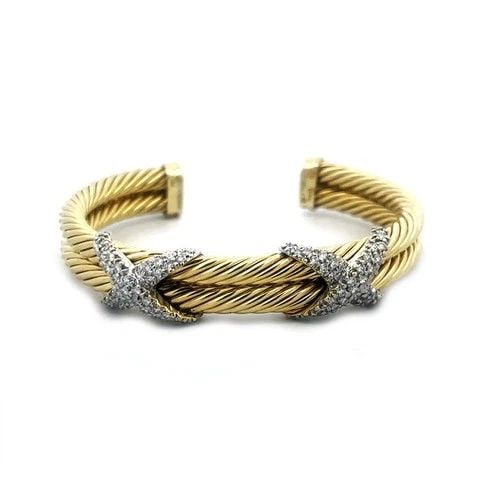 DAVID YURMAN GOLD CUFF BRACELET DIAMOND 14K TWO TONE DOUBLE X PAVE SET STYLE (1 of 2)