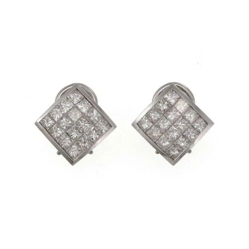 STUNNING 3.20CT PRINCESS CUT DIAMONDS 18K GOLD EARRINGS LIQUIDATION (1 of 2)