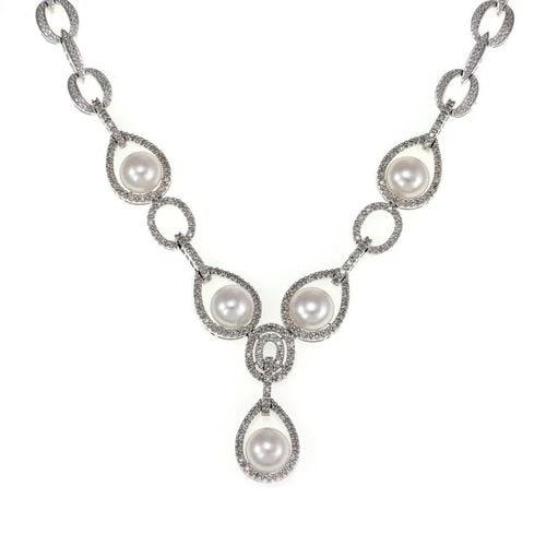 14K WHITE GOLD 1.00CT DIAMOND PEARLS FANCY NECKLACE LIQUIDATION! (1 of 2)