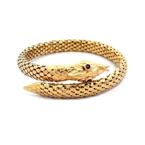 SNAKE 18K GOLD BRACELET RUBY GEM YELLOW BYPASS FLEX BAND (1 of 2)