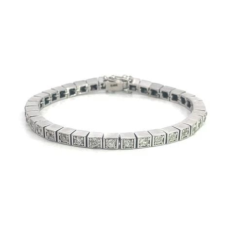 GOLD TENNIS BRACELET OLD MINE CUT DIAMONDS 4CT 14K WHITE CUBE LINKS ART DECO (1 of 2)