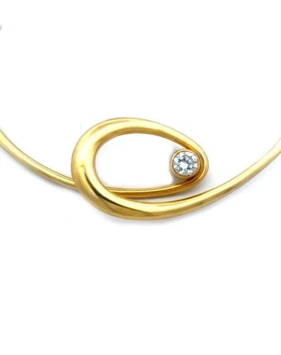 JUHA KOSKELA GOLD CUFF NECKLACE 18K YELLOW SPIRAL LOOP BEZEL STONE: JUHA KOSKELA GOLD CUFF NECKLACE 18K YELLOW SPIRAL LOOP BEZEL STONE This unique cuff necklace is by Finnish designer Juha Koskela, it is a stunning piece of fine jewelry featuring a spiral loop at the 