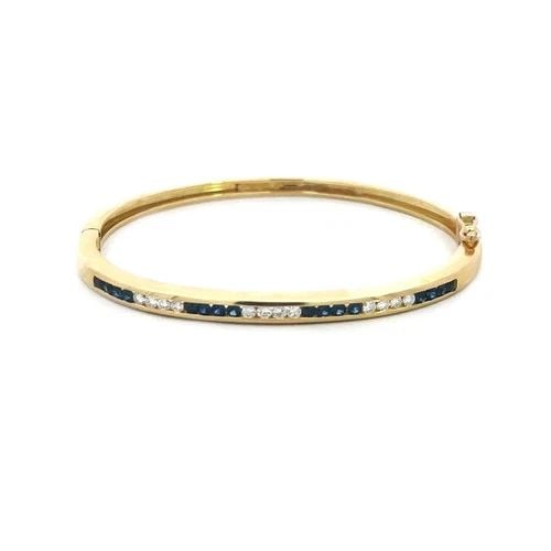 TIFFANY & CO. DIAMOND GOLD BANGLE SAPPHIRE 18K YELLOW HINGED STYLE (1 of 2)