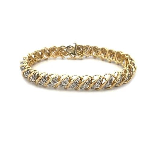 DIAMOND GOLD S LINK BRACELET 5CT 14K TWO TONE WIDE SLANT DESIGN 5 CARATS (1 of 2)