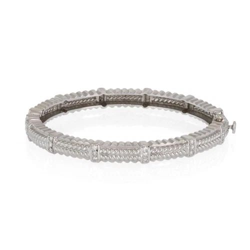 DIAMOND BANGLE 18K WHITE GOLD FANCY LEAF DESIGN HINGE BRACELET (1 of 2)