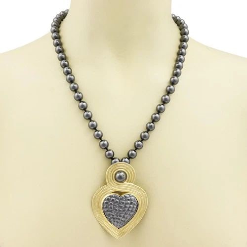 GUCCI CONVERTIBLE HEMATITE 18K GOLD HEART PENDANT PIN NECKLACE LIQUIDATION!! (1 of 2)