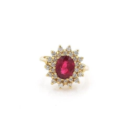 DIAMOND RED GEMSTONE RING GOLD 18K YELLOW COCKTAIL RING (1 of 2)