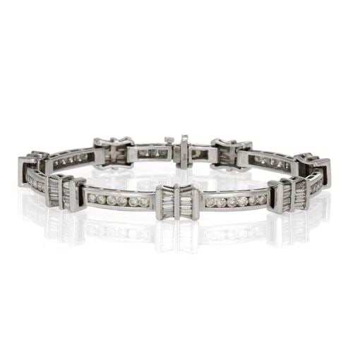 ELEGANT 5.00CT DIAMOND 14K WHITE GOLD BAR LINK BRACELET LIQUIDATION! (1 of 2)
