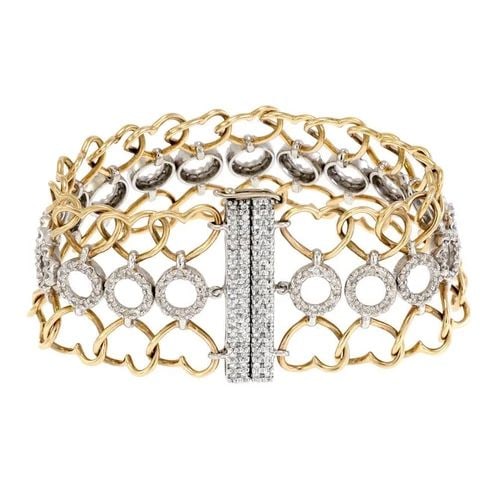 ESTATE 2CT DIAMOND 14K GOLD HEARTS & CIRCLE LINK WIDE BRACELET LIQUIDATION!: ESTATE 2CT DIAMOND 14K GOLD HEARTS & CIRCLE LINK WIDE BRACELET ! Estate 2ct Diamond 14k Gold Hearts & Circle Link Wide Bracelet ! Description This is a chic fashionable bracelet, crafted from 14k yell