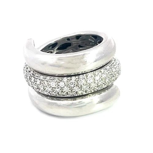 LEO PIZZO DIAMOND GOLD BAND PAVE SET 18K WHITE TRIPLE ROW DOME STYLE 22GR SZ7: This gorgeous triple wrap style band is by Leo Pizzo, it is crafted from 18k white gold ring with a triple row dome shape band on the front, the center band front half with pave set brilliant diamonds